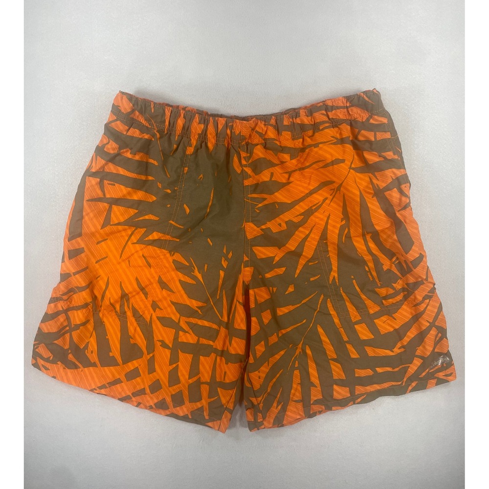 Columbia Mens Swim Shorts Trunks Orange Brown Tropical Palm Leaf Large